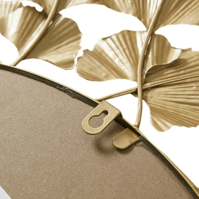 Martha Stewart Eden Textured Gold Foil Ginkgo Wall Mount Round Decorative Mirror