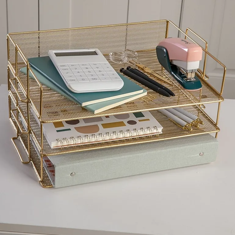 Martha Stewart Gold 3 Tier Desk Letter Tray