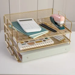Martha Stewart Gold 3 Tier Desk Letter Tray