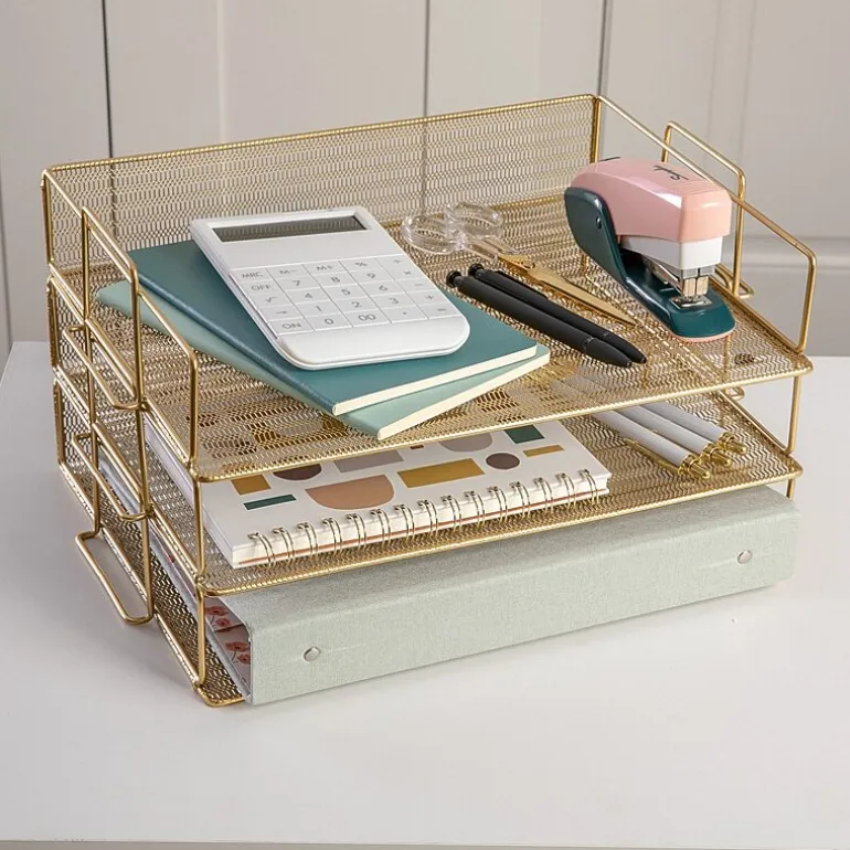 Martha Stewart Gold 3 Tier Desk Letter Tray