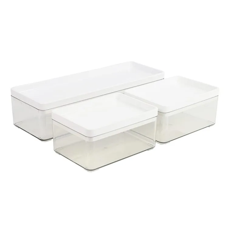 Martha Stewart 3 Pack Clear Bins With White PET Lids