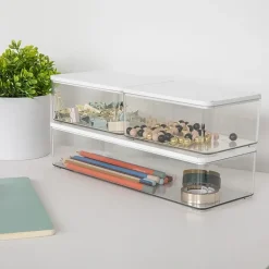 Martha Stewart 3 Pack Clear Bins With White MDF Lids