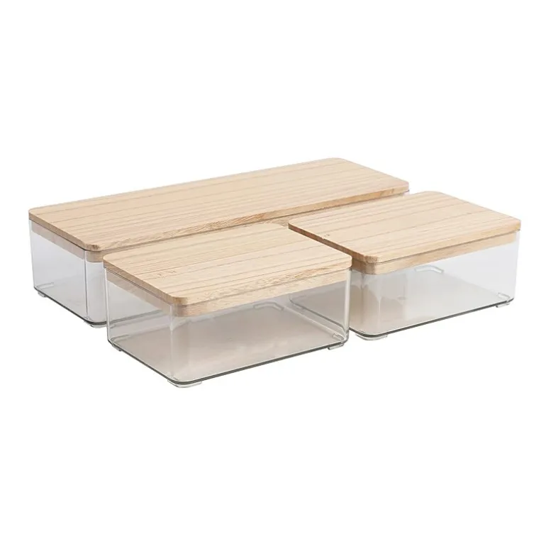 Martha Stewart 3 Pack Clear Bins With White MDF Lids