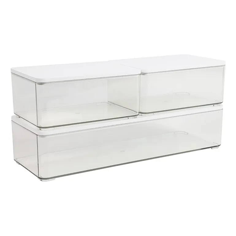 Martha Stewart 3 Pack Clear Bins With White MDF Lids
