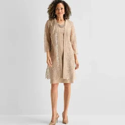 Maya Brooke Womens Beaded Jacket Dress