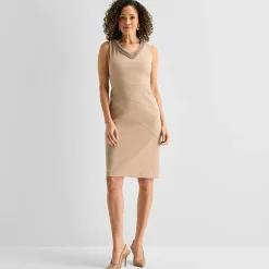 Maya Brooke Womens Beaded Jacket Dress