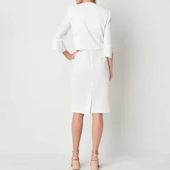 Maya Brooke Womens Bell Pearl Trim Jacket Dress