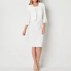 Maya Brooke Womens Bell Pearl Trim Jacket Dress