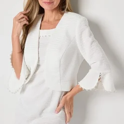 Maya Brooke Womens Bell Pearl Trim Jacket Dress