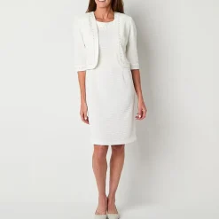 Maya Brooke Womens Pearl Trim Jacket Dress