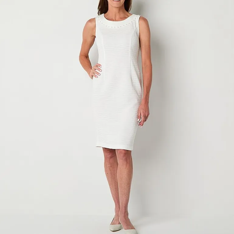 Maya Brooke Womens Pearl Trim Jacket Dress