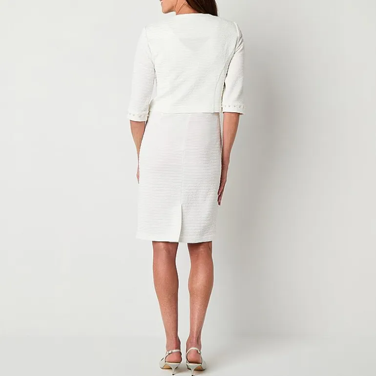 Maya Brooke Womens Pearl Trim Jacket Dress