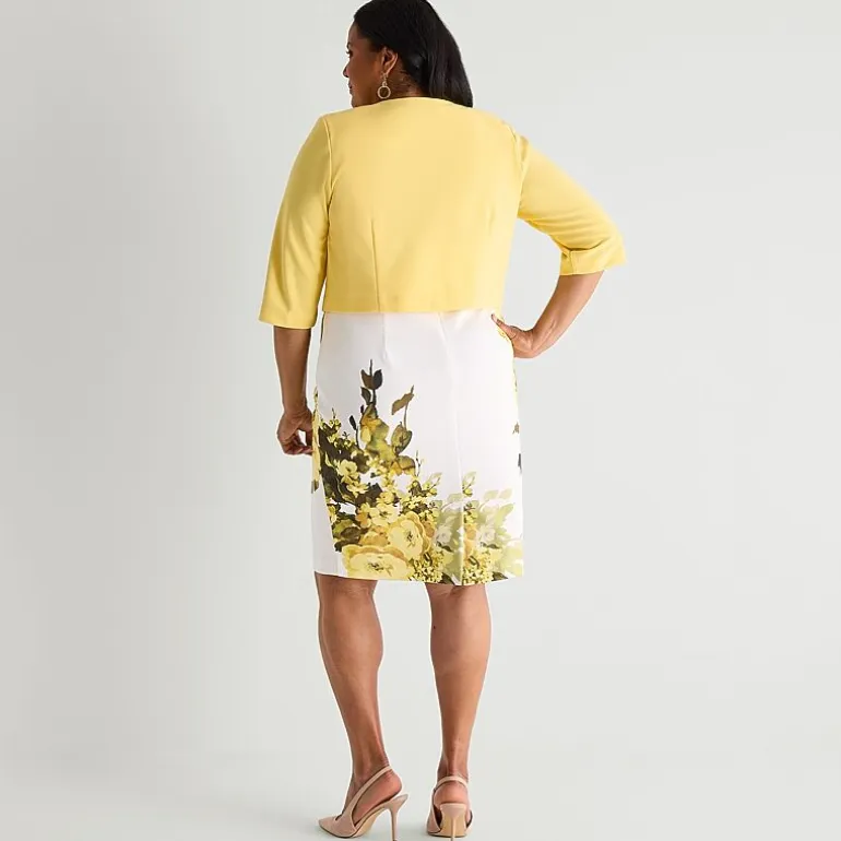 Maya Brooke Womens Plus Floral Jacket Dress