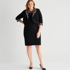 Maya Brooke Womens Plus Grid Jacket Dress