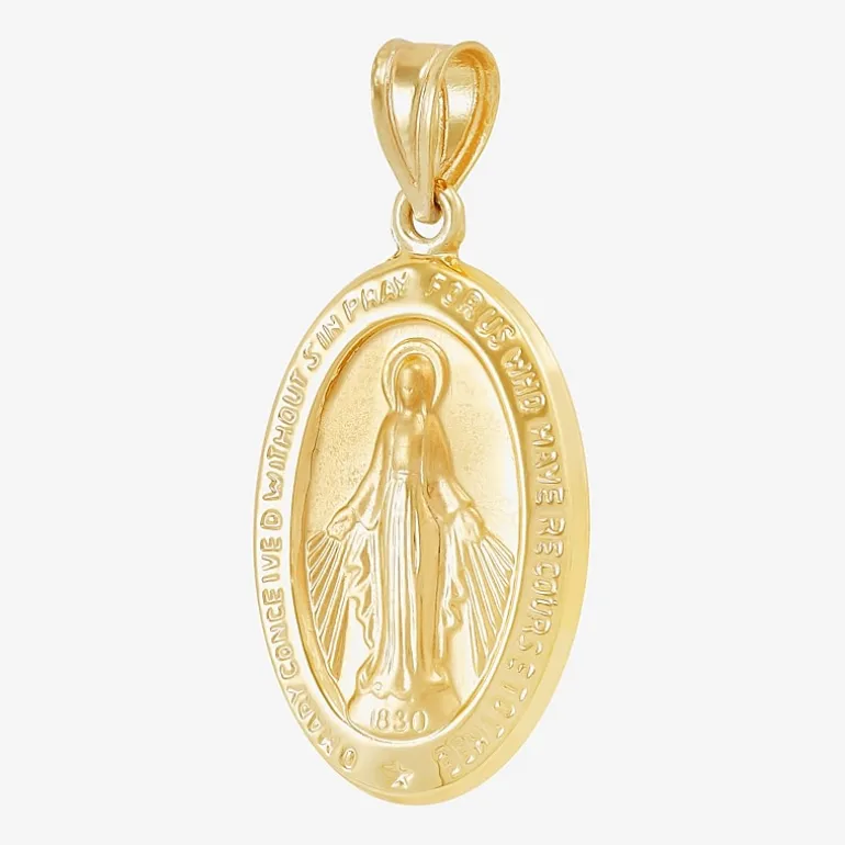 Medalla Milagrosa / Miraculous Medal Unisex Adult 14K Gold Oval Pendant