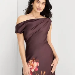 Melonie T Womens Asymmetrical Neck Sleeveless One Shoulder Floral Evening Gown