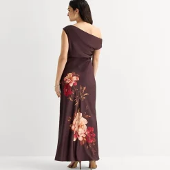 Melonie T Womens Asymmetrical Neck Sleeveless One Shoulder Floral Evening Gown