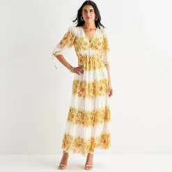 Melonie T Womens V Neck Elbow Sleeve Maxi Dress