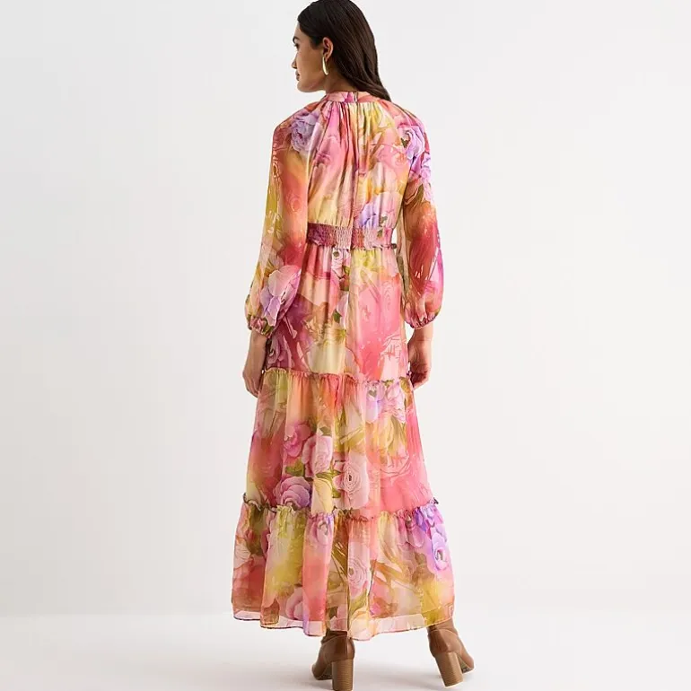 Melonie T Womens V Neck Long Sleeve Raglan Maxi Dress