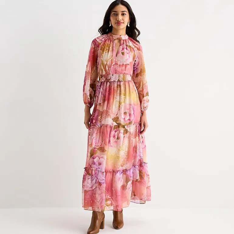Melonie T Womens V Neck Long Sleeve Raglan Maxi Dress