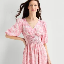 Melonie T Womens V Neck Short Sleeve Puffed Maxi Dress