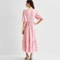 Melonie T Womens V Neck Short Sleeve Puffed Maxi Dress