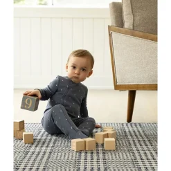 MeMoi Baby and Toddler Boys "Little Squares" Side-Snap Ribbed Cotton Rich Footie