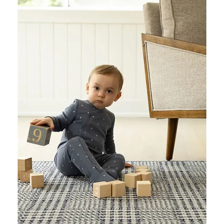 MeMoi Baby and Toddler Boys "Little Squares" Side-Snap Ribbed Cotton Rich Footie