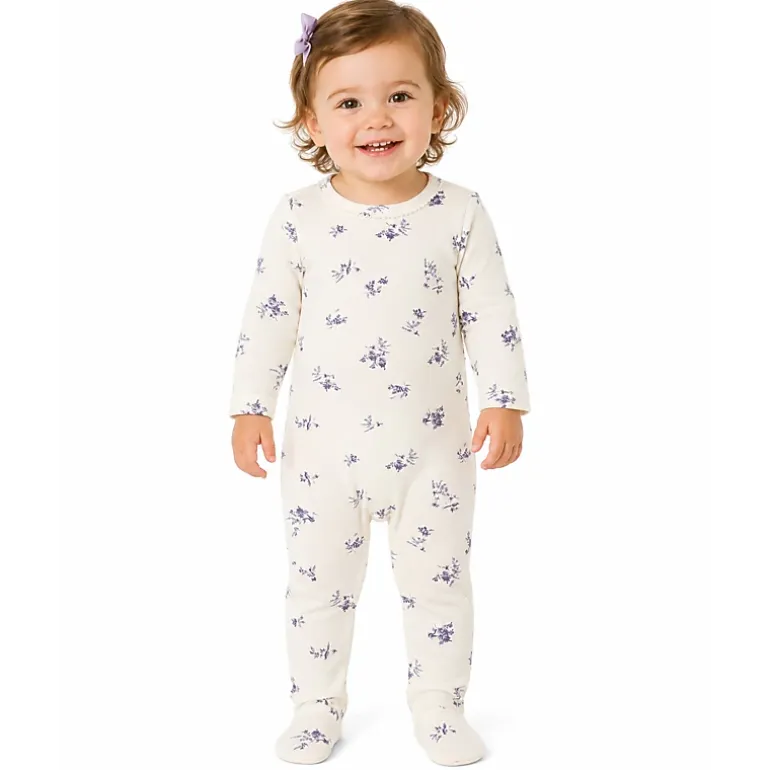 MeMoi Baby and Toddler Girls Floral Toile Rayon from Bamboo Blend Footie