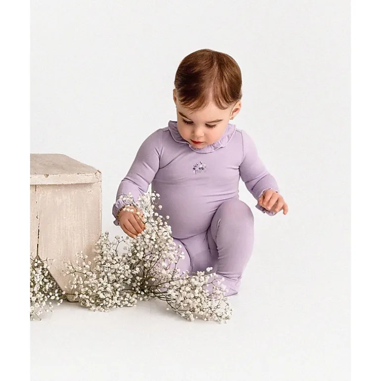 MeMoi Baby and Toddler Girls Modal-Blend Ruffle-Trim Footie