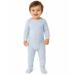 MeMoi Baby and Toddler Striped Cotton/Modal Shoulder-Flap Footie