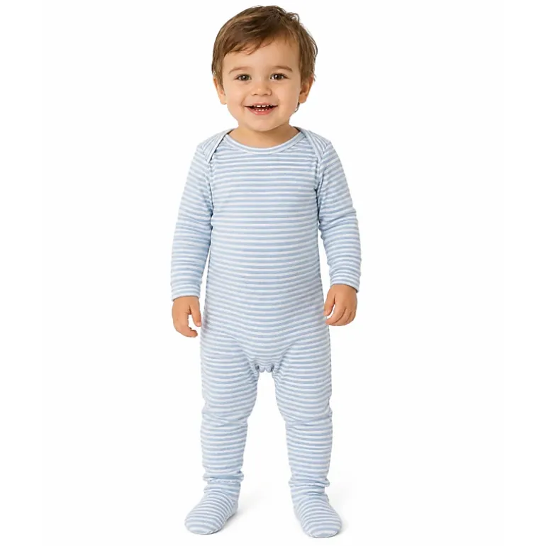 MeMoi Baby and Toddler Striped Cotton/Modal Shoulder-Flap Footie