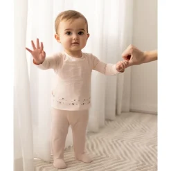 MeMoi Baby Girls Flouncy Floral Overlay Embroidered Cotton Rich Footie