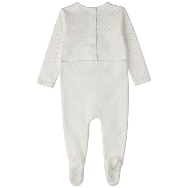 MeMoi Baby Girls "Put A Bow On It" 100% Cotton Embroidered Polka-Dot Footie