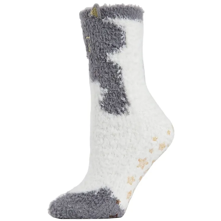 MeMoi Cute Cat Critter Plush Non-Skid Crew Socks