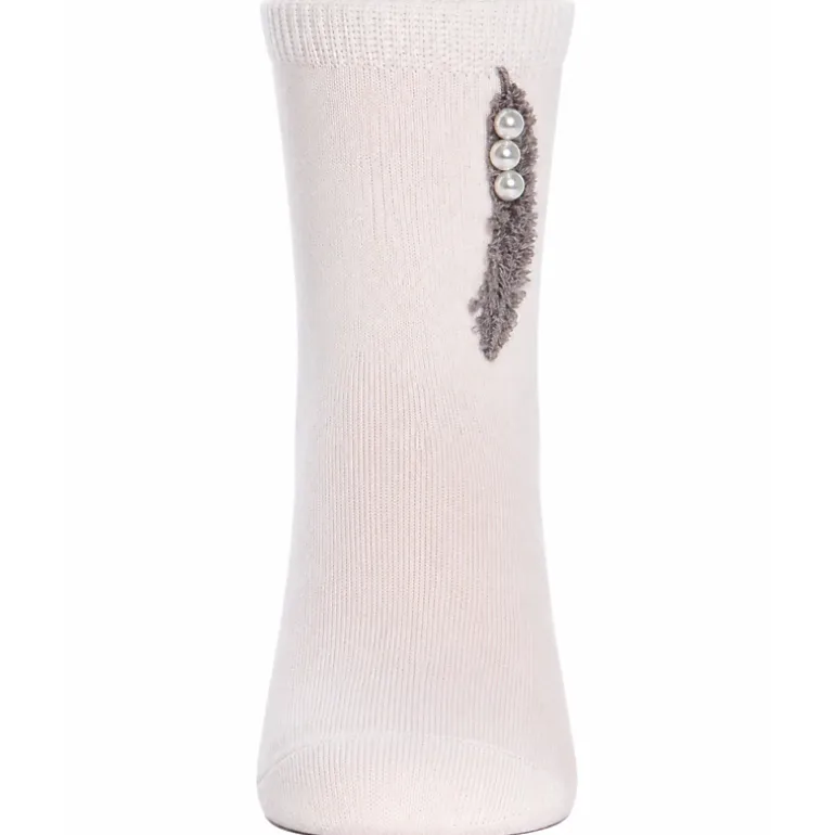 MeMoi Feathery Combed Cotton Faux Pearl Girls Crew Socks