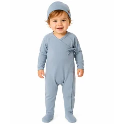 MeMoi 2 Piece Set Baby Crossover V-Neck Modal-Blend Footie and Beanie