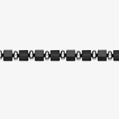 Mens Black Agate Stainless Steel Beaded Bracelet