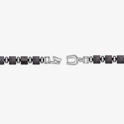 Mens Black Agate Stainless Steel Beaded Bracelet
