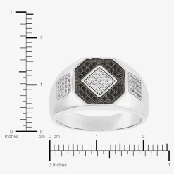 Mens Black Cubic Zirconia Sterling Silver Diamond Fashion Ring