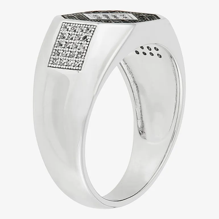 Mens Black Cubic Zirconia Sterling Silver Diamond Fashion Ring