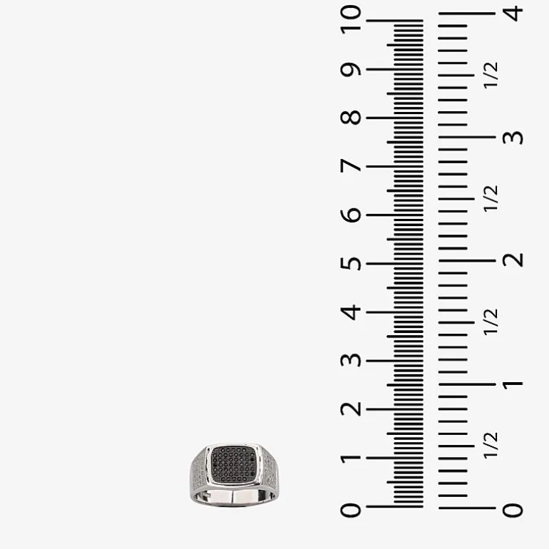 Mens Black Spinel Sterling Silver Square Fashion Ring