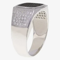 Mens Black Spinel Sterling Silver Square Fashion Ring