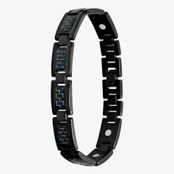 Mens Black Titanium with Blue Carbon Fiber Inlay Bracelet