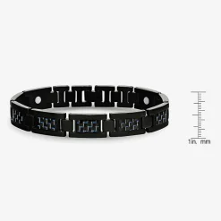 Mens Black Titanium with Blue Carbon Fiber Inlay Bracelet