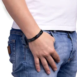 Mens Black Titanium with Blue Carbon Fiber Inlay Bracelet