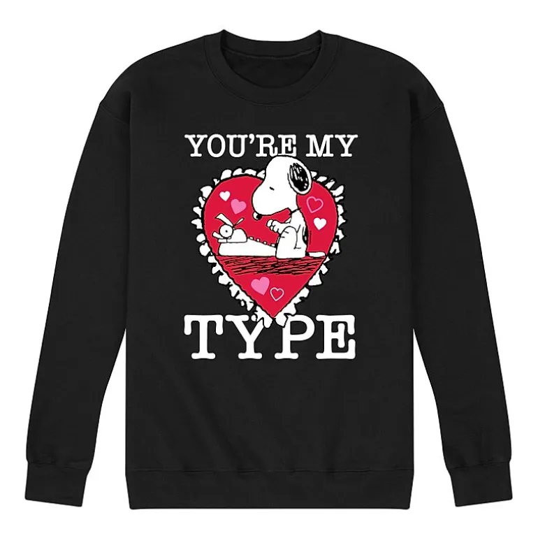 Mens Crew Neck Long Sleeve Peanuts Valentine's Day Sweatshirt