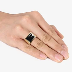 Mens 1/6 CT. T.W. Genuine Black Onyx 18K Gold Over Silver Fashion Ring