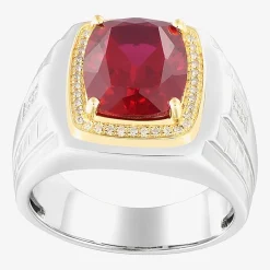 Mens 1/6 CT. T.W. Lab Created Red Ruby Sterling Silver Fashion Ring