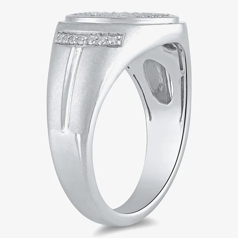Mens 1/2 CT. T.W. Lab Grown White Diamond Sterling Silver Oval Cluster Fashion Ring